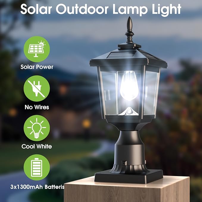 Greluna Solar Post Light Outdoor,2Pack 60 Lumens Dusk to Dawn Lamp Post Light, Solar Powered & Waterproof, Fits 6x6 Wooden Posts, 3 Inch Poles, for Garden, Pathway, Driveway, Fence & Yard（Cool White）