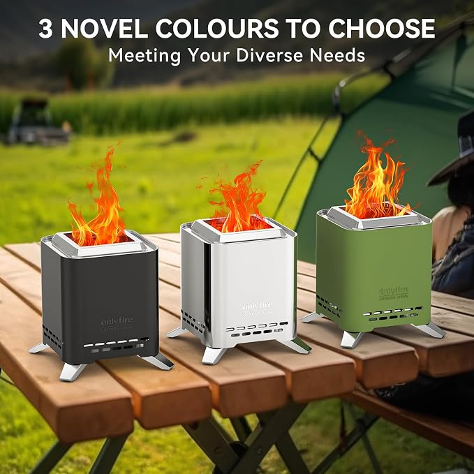 2-in-1 Smokeless Fire Pit with Pot Bracket & Carry Bag, Portable Camping Stove Tabletop Fireplace for Patio Backyard RV Tailgating, Sliver 9", FP052