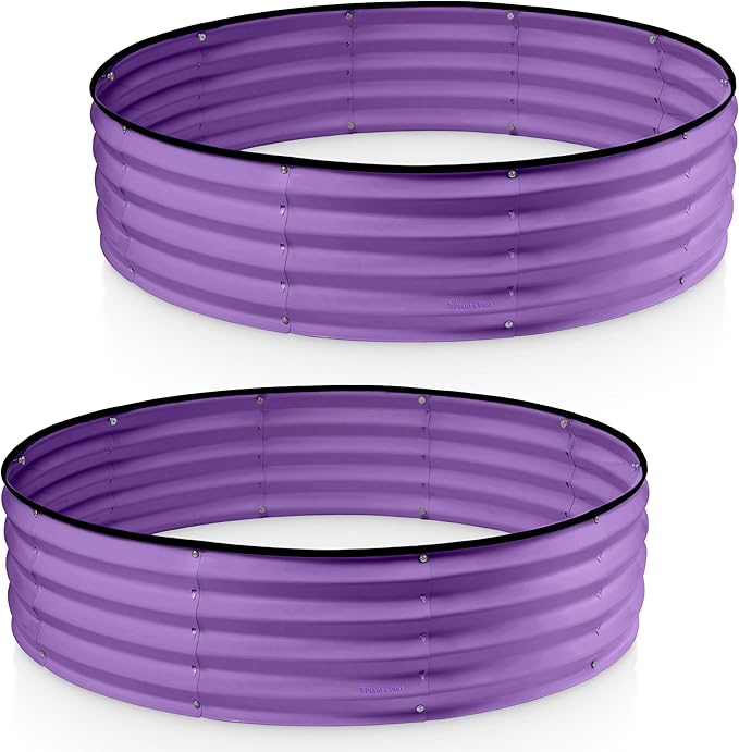 Plant & Plot Round Galvanized Raised Garden Bed // 4×4×1 ft (2-Pack) Galvanized Raised Garden Beds Outdoor for Gardening, Vegetables, Flowers // Patented Tool-Free Design Round Planter (Purple)