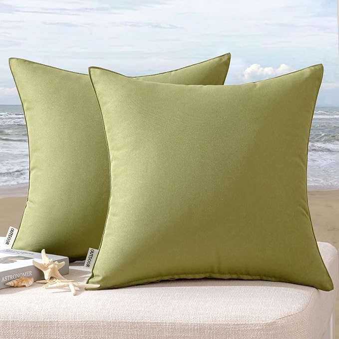 MIULEE Pack of 2 Decorative Outdoor Waterproof Pillow Covers Garden Cushion Sham Throw Pillowcase Shell for Spring Patio Tent Couch 18x18 Inch Sage Green