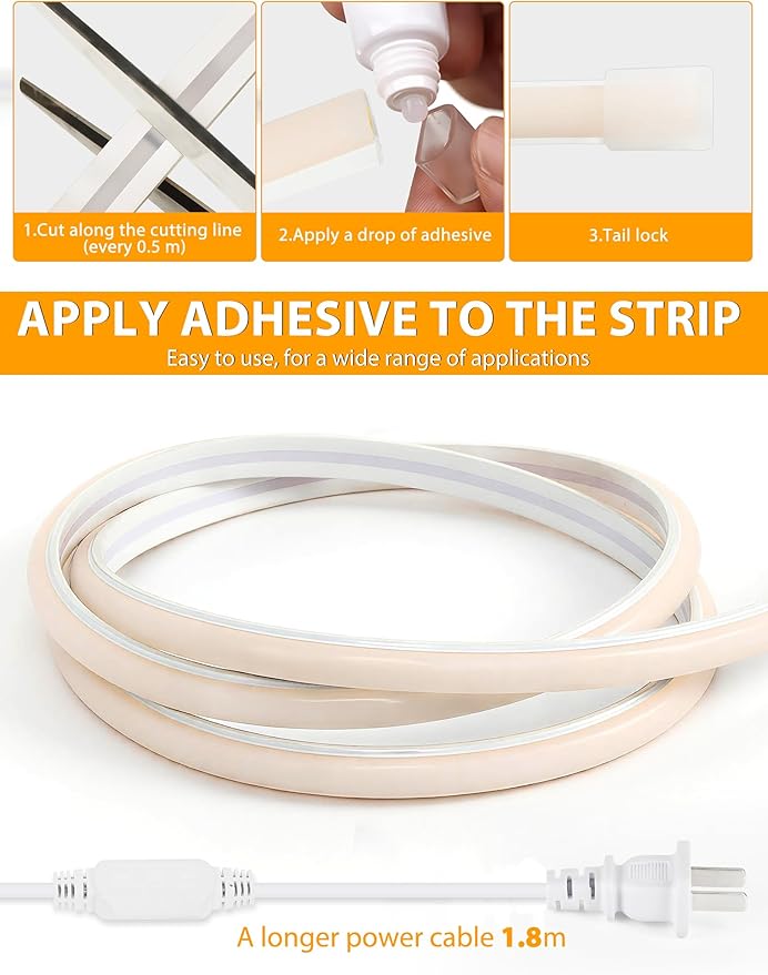 Lamomo COB LED Strip Lights 98.4Ft, Warm White Outdoor Led Rope Light, Waterproof Flexible Silicone Cuttable 3000K Neon Led Lights for Bedroom Garden Commerica Holiday Decor, CRI90+, AC 120V