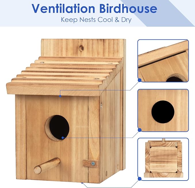4 Pack Bluebird Houses for Outside,Premium Bird House,Thicken Wooden Bird Nesting Box Kits for Yard Decor,Easy to Assemble