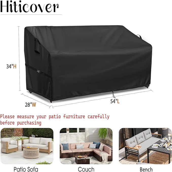 Outdoor Sofa Cover, 54 Inch Waterproof Paito Couch Loveseat Cover, Furniture Covers for Outdoor Seating for Winter - 54 x 28 x 34 Inch, Black