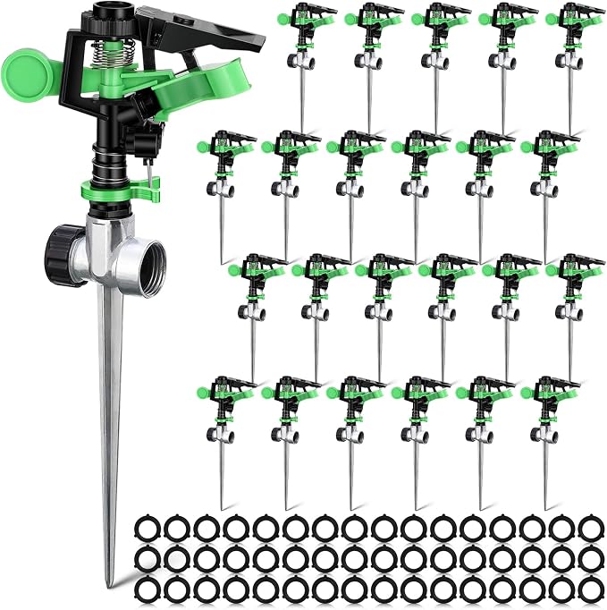 Sprinklers for Yard Garden Sprinkler 360 Degree Automatic Rotating Lawn Sprinkler with Water Stop Ring Adjustable Rotating Pulsating Sprinklers for Yard Ground Grass Irrigation System (24 Pack)