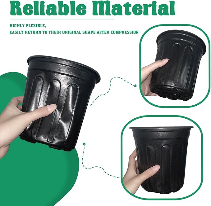100 Pcs 1 Gallon Flexible Nursery Pots for Plants,Soft Plastic Seed Starting Pots with Hole,Flower Plant Container for Seedling,Cuttings,Potting,Transplanting,Black