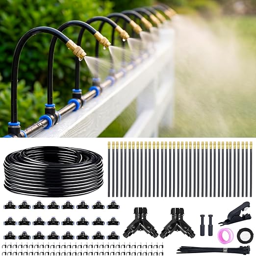 Thiswing 200FT 360° Adjustable Irrigation System for Garden – 1/4" Tubing with 36 Nozzles, Automatic Watering Misting System, Sprinkler for Garden, Raised Bed, Lawn, Plants