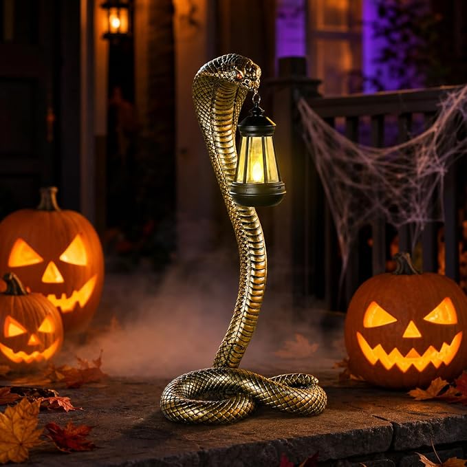 Halloween Decor Solar Snake Garden Statue,19.89'' Snake for Yard Lawn Garden Patio Scary Halloween Decorations,Indoor Haunted House Prop and Home Party Decor