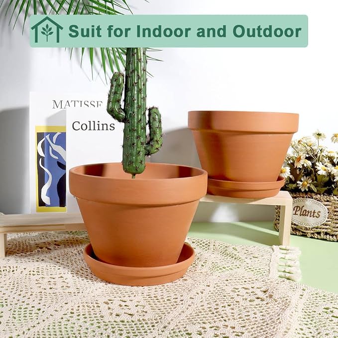 vensovo 8 Inch Terracotta Pots with Saucer - 1 Pack Large Terra Cotta Pot with Drainage Hole, Clay Planters Pot for Indoor Outdoor Plant