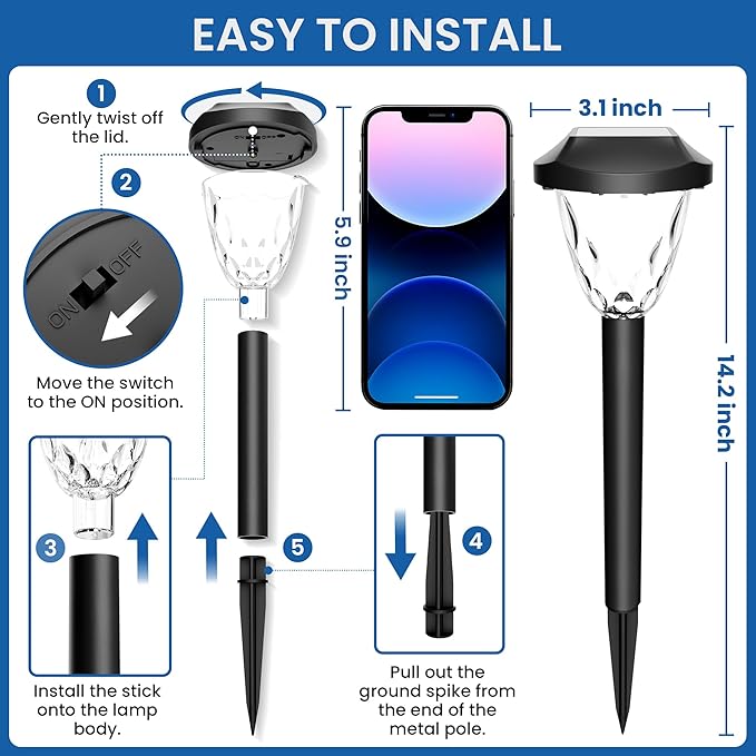 GIGALUMI 10 Pack Solar Lights Outdoor, Solar Pathway Lights with Great Pattern, Waterproof Auto On/Off Light for Outside Yard Garden Walkway Driveway Lawn Pathway
