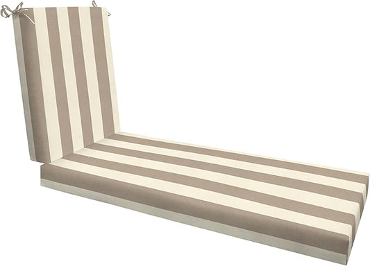Honeycomb Outdoor Chaise Lounge Cushion for Patio Furniture, Water & Fade Resistant, Removable Cover, 21.5 x 70, Heritage Cabana Stripe Tan