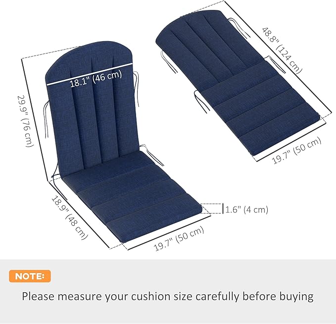 Outsunny Adirondack Chair Cushion Set of 4, Outdoor Chair Cushions with Ties, 25D High-Density Foam, High Back Patio Chair Cushions, Fade Resistant for Patio Furniture, 49" x 20" x 2", Navy Blue