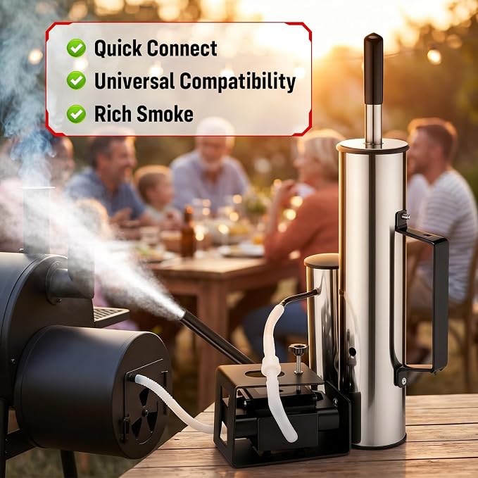 Electric Cold Smoker Generator for Any Grill, Upgraded Dual-Tube Smoker Tube, 304 Stainless Steel Pellet Smoke Tube, Clean Smoke Design Reduces Tar & Bitter Taste, Anti-Scald Handle for BBQ, Camping