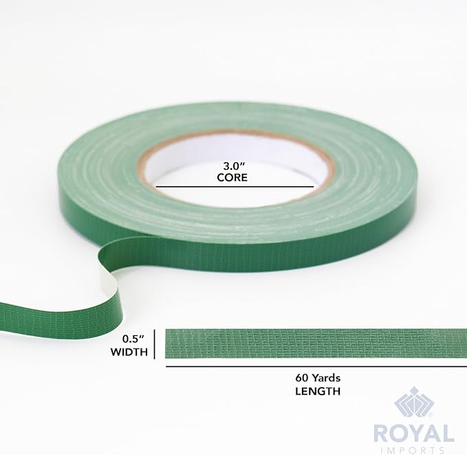 Royal Imports Floral Tape Green, Flower Stem Wrap Adhesive Waterproof Florist Tape for Decorative Bouquets Arranging and Crafts - 0.5" (60 Yd/180Ft) - 3 Rolls