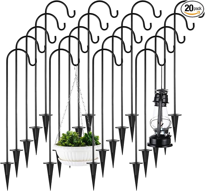 Therwen 20 Pcs 28 inch Adjustable Outdoor Shepherd Hooks Small Garden Bird Feeder Stand Heavy Duty Shepards Hook for Garden Decor, Plant Hanger, Lantern Hook, Solar Light Hanging