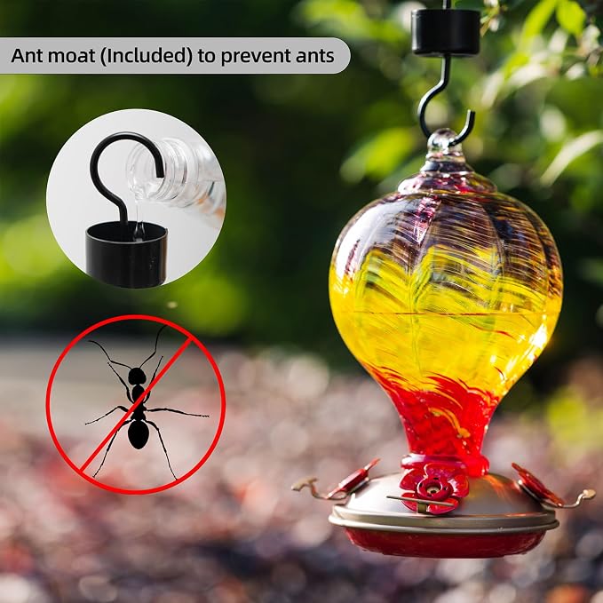 Gifts for Women Hummingbird Feeders, 34OZ Hand Blown Glass Hummingbird Feeder for Outside Ant Moat Leakproof for Mom (Wavy Mauve) | LaElvish Garden Gifts for Women Hummingbird Feeders, 34OZ Hand Blown Glass Hummingbird Feeder for Outside Ant Moat Leakp...