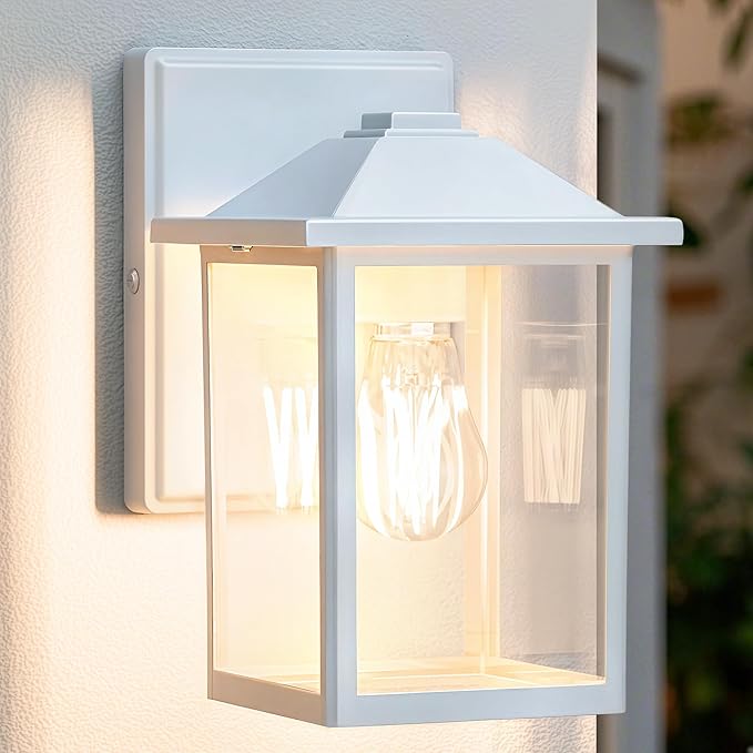 MATAMEYE Outdoor Wall Lantern, Exterior Waterproof Wall Sconce Light Fixture, White Front Door Mounted Lighting with Glass, Anti-Rust Porch Lamp