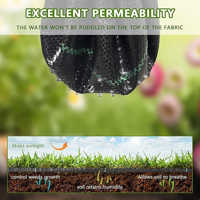 4ftx50ft Weed Barrier Landscape Fabric Heavy Duty，Weed Block Gardening Ground Cover Mat, Weed Control Garden Cloth ，Woven Geotextile Fabric for Underlayment，Commercial Driveway Fabric