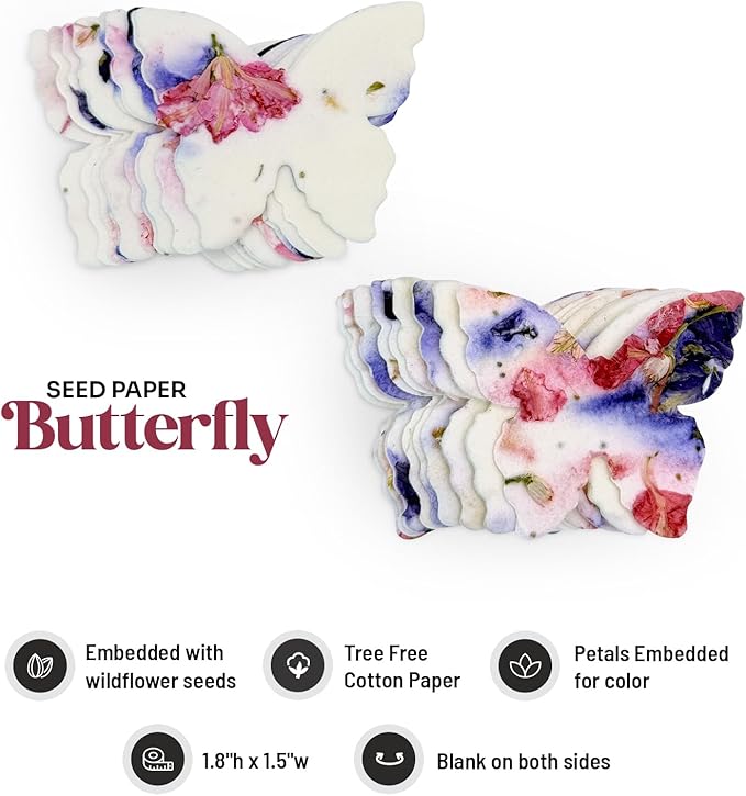 50pcs Small Pink & Purple Butterfly Seed Paper – Writable & Plantable Wildflower, Mom's Gift for Mother’s Day, Use for Wedding, Baby Shower, Party Favors & Easter Decorations