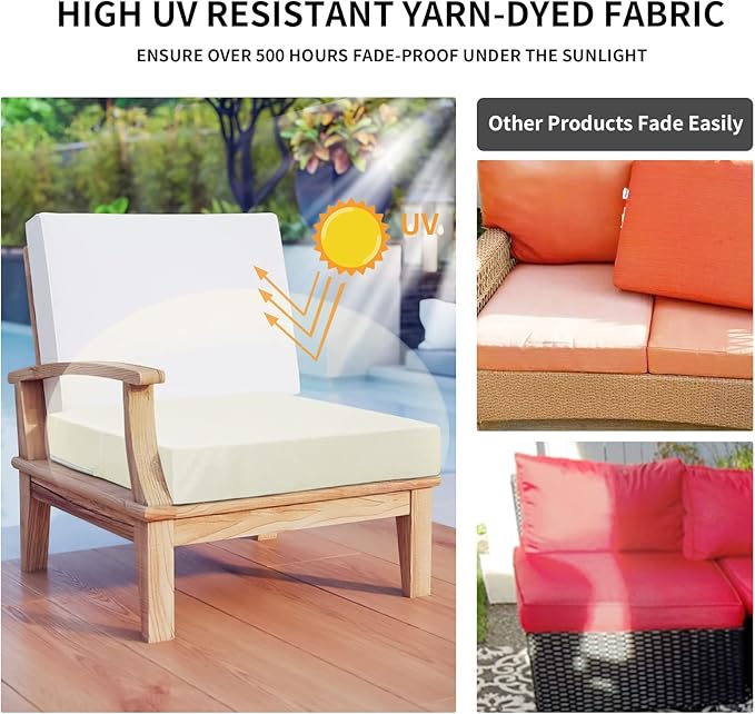 Easy-Going Waterproof Patio Cushion Covers 20x18x4 inch 4 Pack Replacement Non-Slip Outdoor Seat Cushion Slipcover with Zipper. Cream