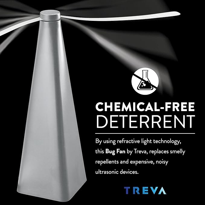 Treva Chemical Free Bug Fan, Fly Deterrent with Holographic Blades to Clear Bugs, Mosquitoes, and Flies, Battery Powered Fly Fan, Silver (4 Pack)