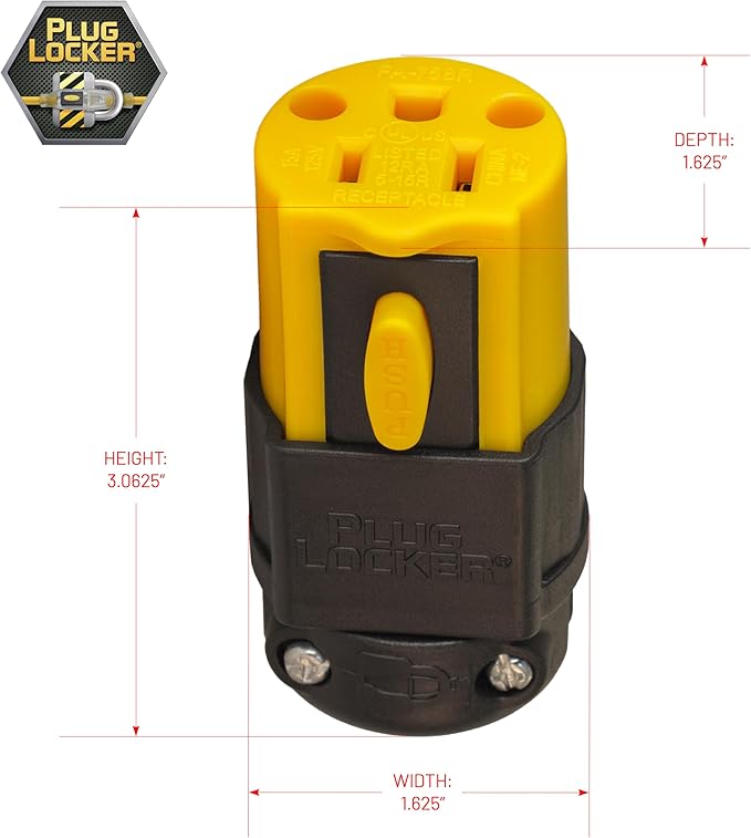Locking Extension Cord Connector Replacement End - 15A, 125V - No More Accidental Disconnections, Indoor/Outdoor Use, Impact-Resistant (1)