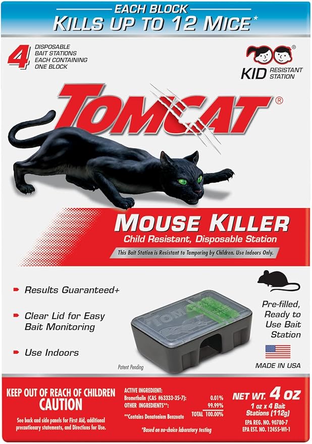 Tomcat Mouse Killer Child Resistant, Disposable Station, 2-Pack (8 Preloaded Stations)