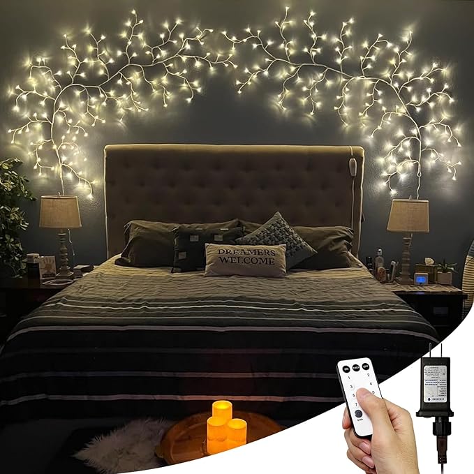 Enchanted Willow Vine Lights with Remote, 18 Branches 144 LEDs Lighted Willow Vine for Wall Decor, Indoor Christmas Swags Decorations for Bedroom, Living Room & Home Decor