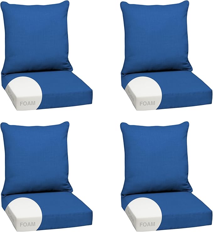 Arden Outdoor Foam Deep Seat Cushion Set (4-Pack), 24x24, Premium High-Density Foam, Never Flattens, Weather-Proof for Patio Chair Sofa Couch, Cobalt Blue Texture