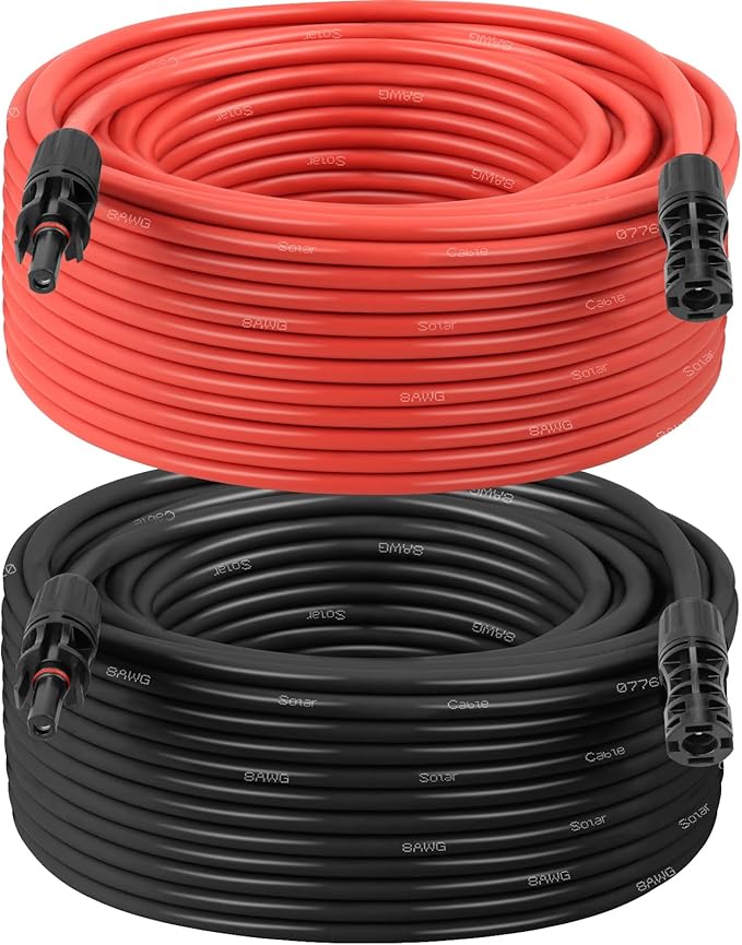 MOOKEERF Solar Panel Extension Cable - 8AWG 150FT Solar Wire with Female & Male Waterproof Connector PV Wire for RV, Photovoltaic Systems, Home, Boat, Solar Panels, Car(150Feet Red + 150Feet Black)