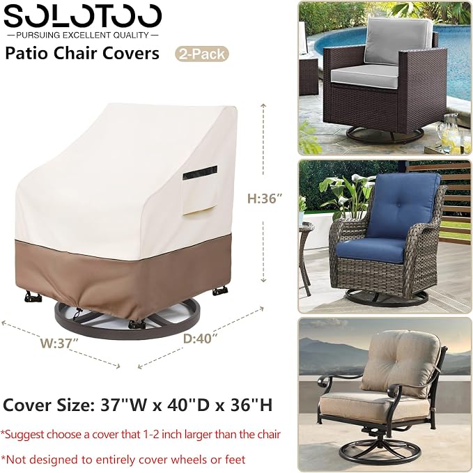Patio Chair Covers Waterproof Heavy Duty Patio Furniture Covers, 37W x 40D x 36H Inches Swivel Outdoor Chair Cover 2 Pack (Beige)