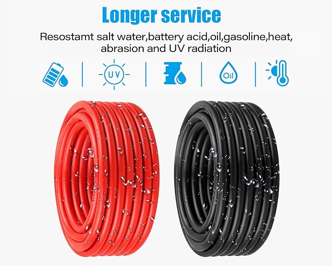 8 AWG Solar Cable 20FT Red + 20FT Black Tinned Copper Wire, 8 Gauge Solar Panel Wire for RV, Automotive, Trailer, Marine, Outdoors
