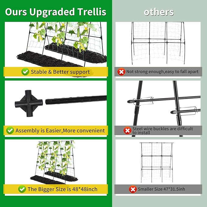 OTOSUNNY Garden Trellis for Climbing Plants Outdoor, Cucumber Trellis for Raised Bed Garden, A Frame Vine Plants Support for Vegetable Tomatoes Peas Pole Beans Trellis, 50x48 inch, with Netting, Black