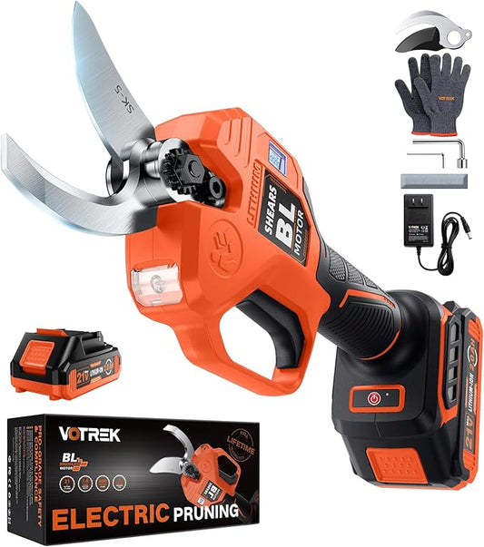 VOTREK® Cordless Electric Pruning Shears, Effort-Saving Power Pruner Cuts Branches up to 1.6", Lightweight with Safety Lock, SK5 Steel Blade, Brushless Motor, Battery Included for Tree Trimming