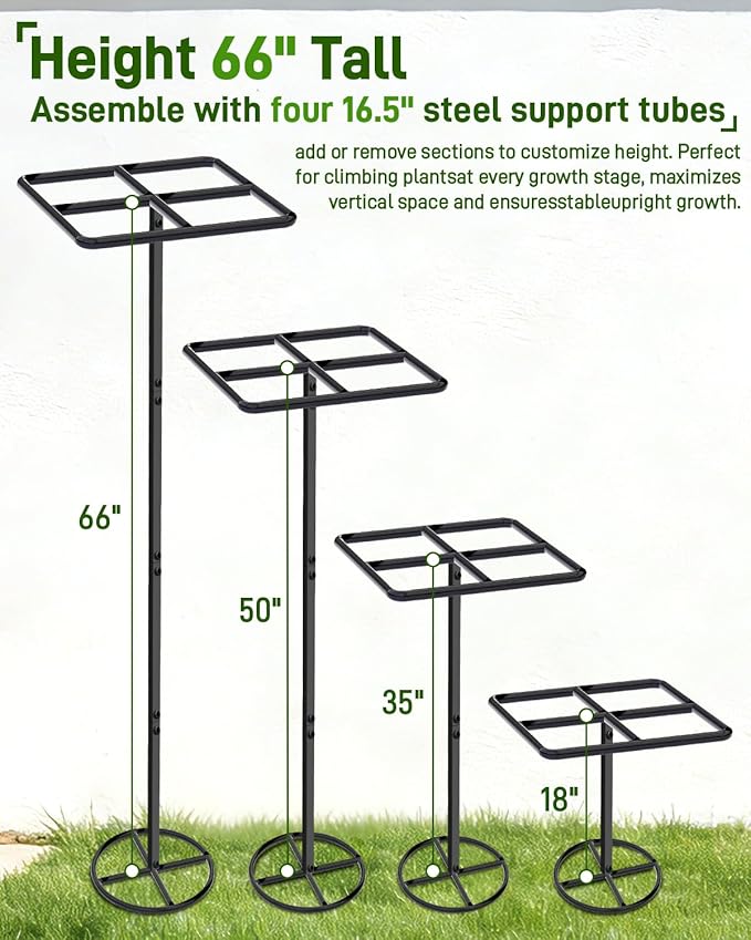 66''×16'' Heavy-Duty Metal Dragon Fruit Trellis, Adjustable Gardening Support Stand for Vertical Climing Plants,Trees,Cactus Garden Outdoor Indoor Potted Support