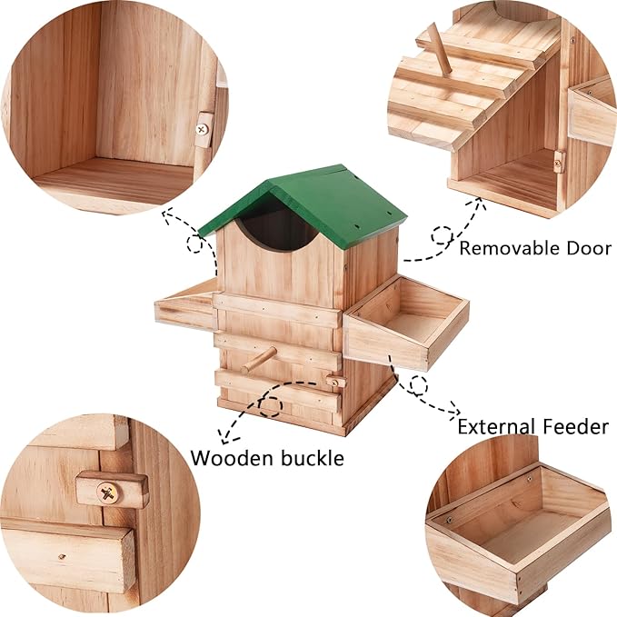 Screech Owl House with Feeder, Owl Box with Bird Stand Design, Nesting Box Wood with Mounting Screws, Cozy House for Lovely Birds, Easy Assembly Required