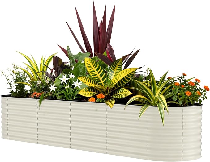 GarveeLife 8x2x2 ft Galvanized Raised Garden Bed - 24“ Tall Metal Planter Box for Vegetables, Flowers, Herbs, Rust-Resistant Outdoor Garden Box, Easy Assembly Raised Beds for Gardening, Beige
