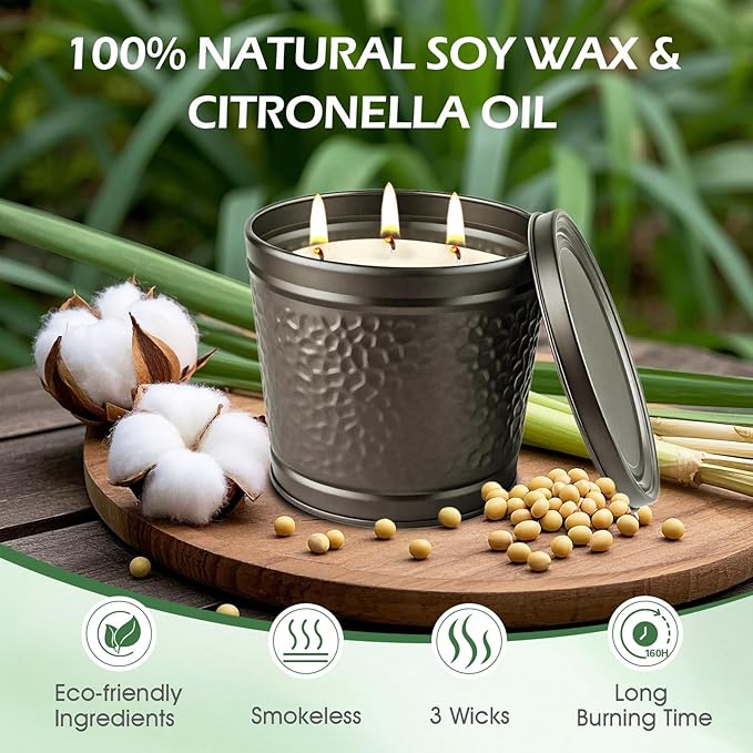 Citronella Candles Outdoor, Large Citronella Candle for Patio, 2 Pack Natural Soy Wax Outdoor Candles Bulk for Garden Yard Home Balcony Camping Backyard,Summer Candle Bulk for Home, Long Burning