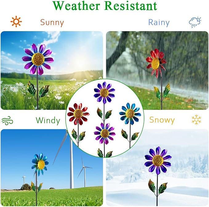 4 Pack Wind Spinner Outdoor,Waterproof Metal Flowers Windmill,Pinwheels for Yard and Garden, Flower Wind Sculpture & Spinner for Patio Lawn Decor