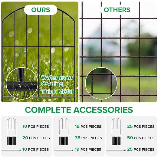 Interlocking Floor Tiles, 12" x 12" Outdoor Flooring-Decorative Garden Fence 25 Panels, Total 26ft (L) x 24in (H) Rustproof Metal Wire Fencing Border Animal Barrier