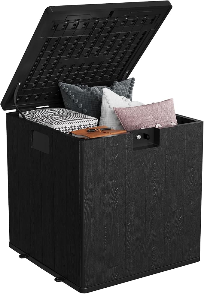28 Gallon Outdoor Deck Box, Lockable Waterproof Outdoor Resin Box with Lid, Patio Storage Bin for Patio Furniture, Garden Tools, Pool Accessories - Brown