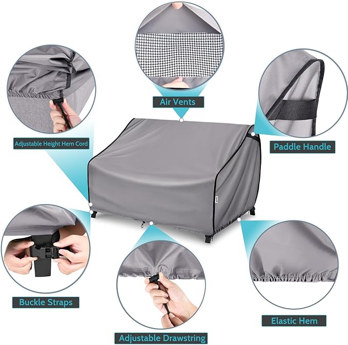 Outdoor Furniture Covers for Sofa Waterproof, Fits up to 54W x 38D x 29H inches, Patio Loveseat Cover Tear Resistant, Grey
