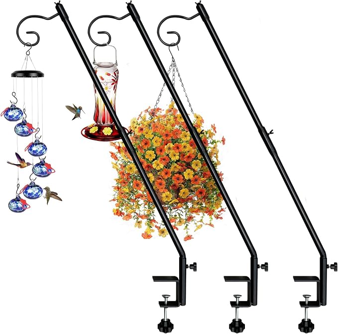 Deck Bird Feeder Hanger 3 Packs Deck Hook, Heavy Duty Hummingbird Feeder Pole for Railing Deck Hanger 31 Inches for Hanging Plants, Wind Chimes, Lanterns