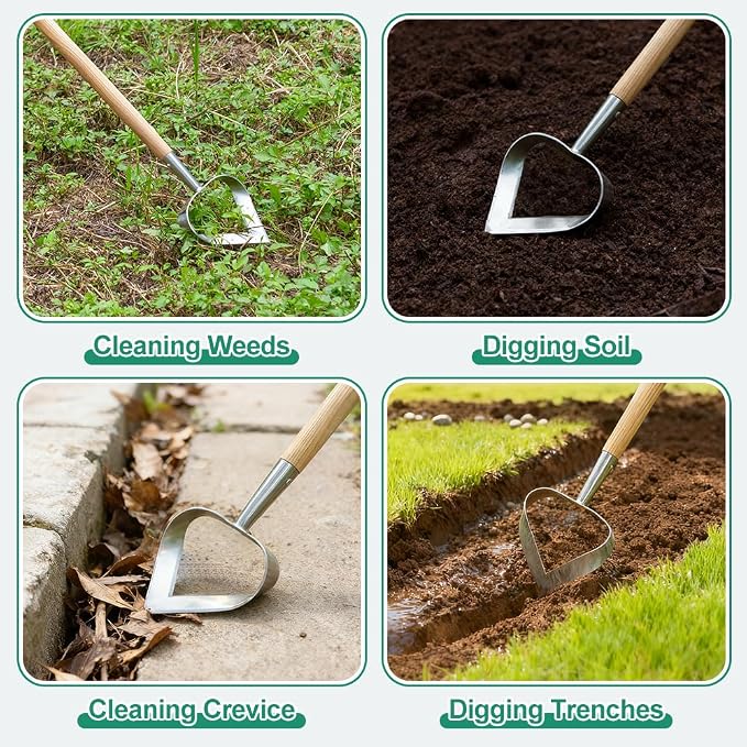 Berry&Bird Hoe Garden Tool, Heavy Duty 61.2" Triangle Hoes with Ashwood Handle, Long Handle Weeding Tool Garden Hoe for Weeding, Cultivating, Soil Loosening and Digging Trenches