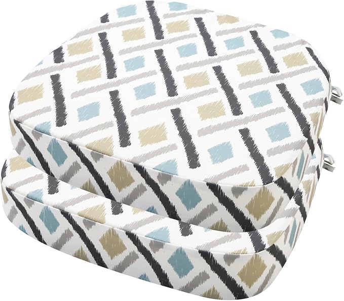 idee-home Outdoor Chair Cushions Set of 2, 17" x 17" x 3" Thick D-Shaped Patio Furniture Outdoor Seat Cushions Waterproof with Ties, Dining Pads