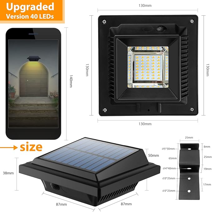 Solar Gutter Lights Outdoor, 40 LEDs Bright Solar Powered led Fence Light Deck Lights Waterproof for Wall, Deck, Fence, Stair, Step and Yard (Black Shell, 10Pack, Warm White)