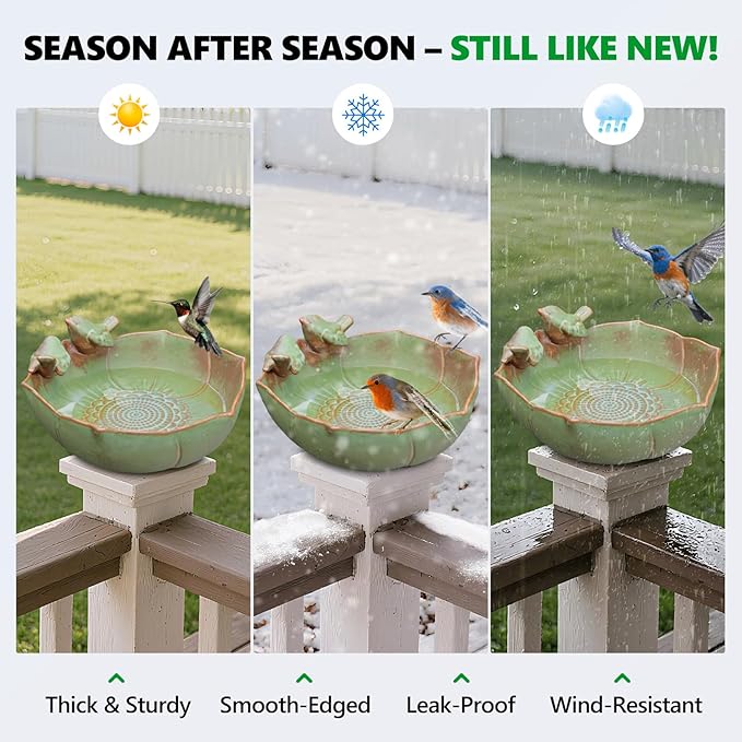 Ceramic Bird Bath for Outdoors, 10.1” Ground Ceramic Bird Baths Bowl for Outside, Garden Table Top Bird Baths Weather Resistant, Birdbath for Deck, Balcony, Lawn