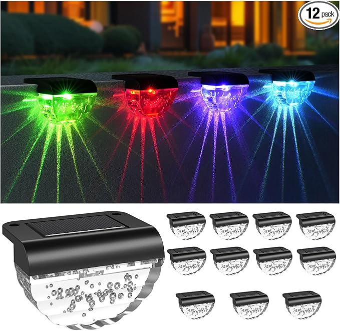 Melunar 12 Pack Solar Deck Lights Outdoor, Solar Step Lights Waterproof for Outside, Yard, Patio, Garden, Pool, Railing, Stairs, Fence (Color Changing)