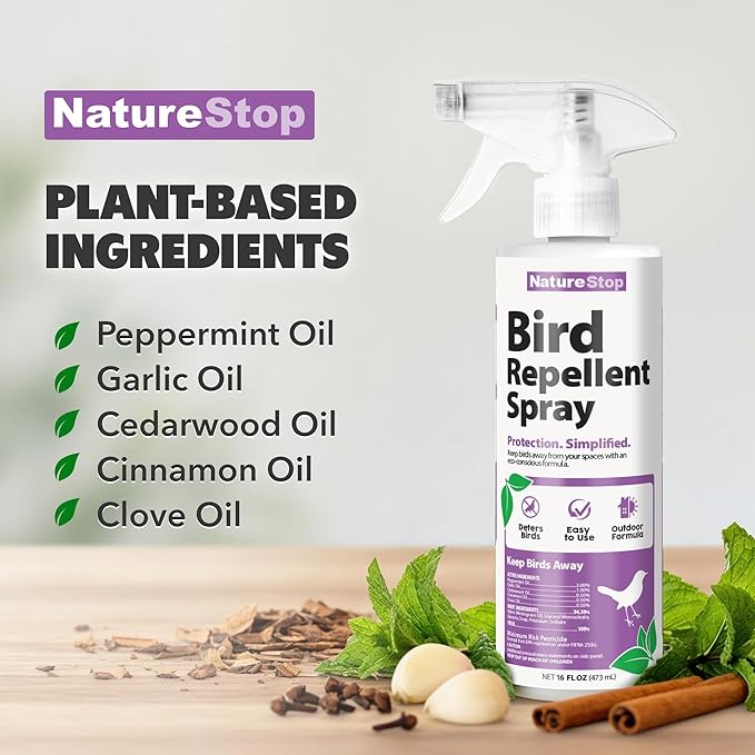 Bird Repellent Spray – Helps Deter Birds from Outdoor Surfaces & Garden Areas, 16 oz (475mL)
