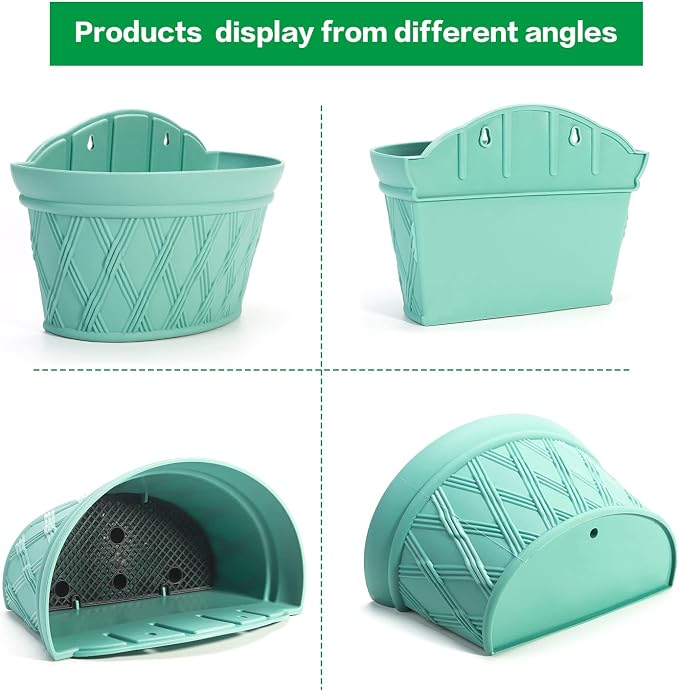 Sungmor Wall Hanging Planters,11.5 Inch Hanging Flower Pots for Railing Fence - Indoor Outdoor Balcony Wall Planter Hanging Basket, Plastic Pot Plant Container - Half Round & 3PC Pack & Green