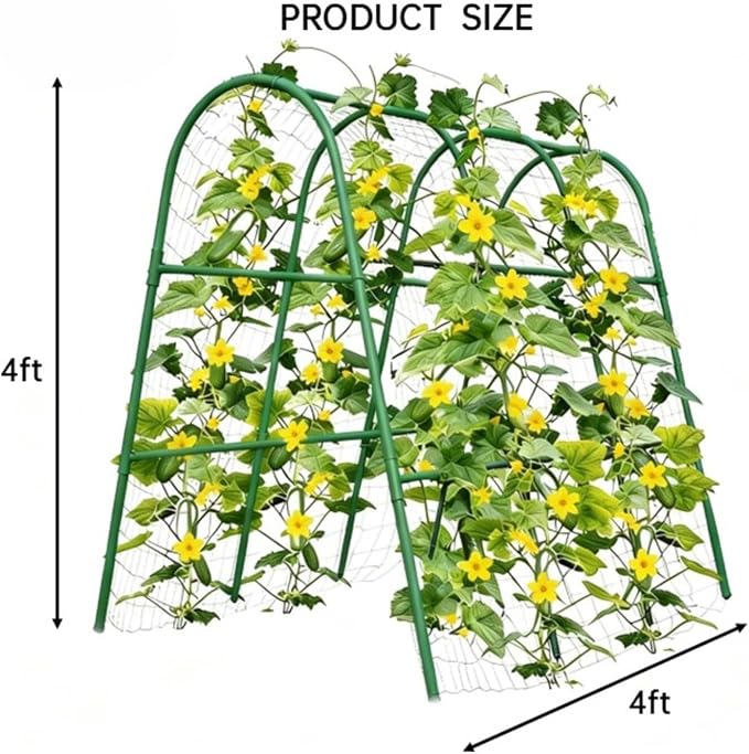 Garden Arch Trellis for Raised Beds, 4x4FT Plant Support for Cucumbers, Melons, Grapes, Roses & Climbing Vegetables, Outdoor Rust-Resistant Trellis for Vertical Growing, Green